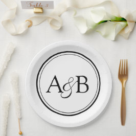 Weißes und schwarzes Monogramm und Et-Zeichen für Pappteller