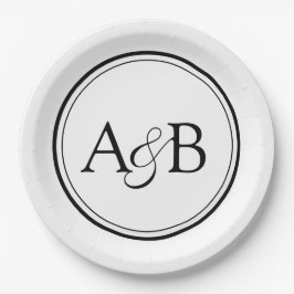 Weißes und schwarzes Monogramm und Et-Zeichen für Pappteller