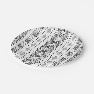 Weißes und schwarzes Mudcloth Inspirierter ethnisc Pappteller