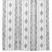 Weißes und schwarzes Mudcloth Inspiriertes Stammet Duschvorhang (Vorderseite)