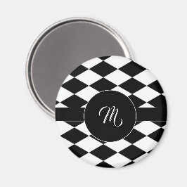 Weißes und schwarzes Rautenmuster Magnet