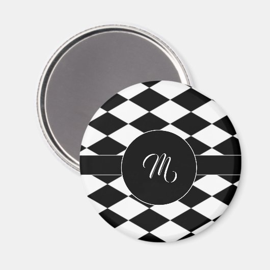 Weißes und schwarzes Rautenmuster Magnet (Vorderseite/Rückseite)