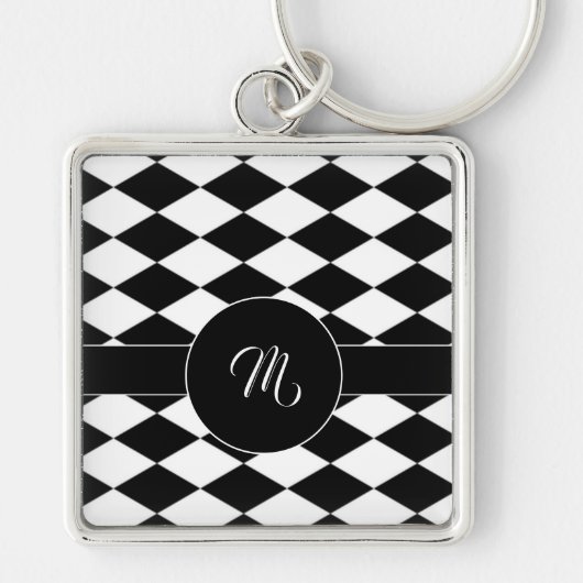 Weißes und schwarzes Rautenmuster Schlüsselanhänger (Vorne)