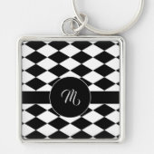 Weißes und schwarzes Rautenmuster Schlüsselanhänger (Vorne)
