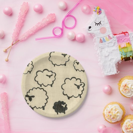 Weißes und schwarzes Schaf auf Creme Hintergrund Pappteller (Party)