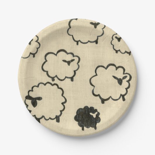 Weißes und schwarzes Schaf auf Creme Hintergrund Pappteller (Vorderseite)