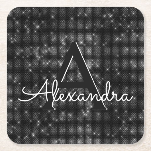 Weißes und schwarzes Sparkon-Monogramm zum Geburts Rechteckiger Pappuntersetzer (Vorderseite)