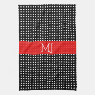 Weißes und schwarzes Tupfenmuster-Monogramm Küchentuch