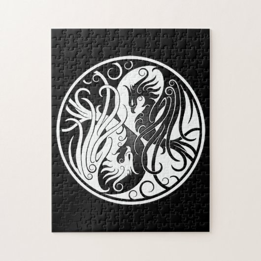 Weißes und schwarzes Yin Yang Phoenix Puzzle (Vertikal)