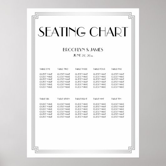 Weißes und silberes Hochzeitsdiagramm Poster (Vorne)