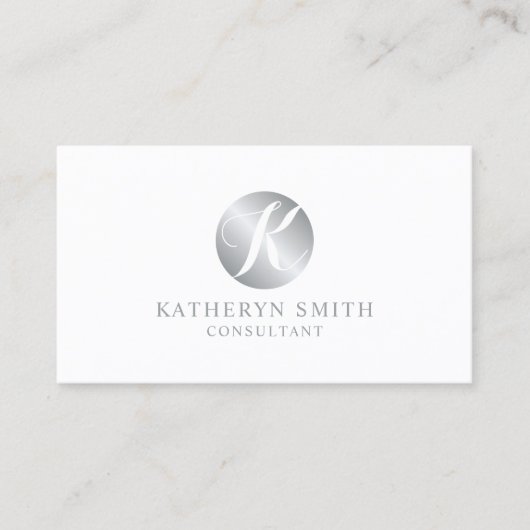 Weißes und silbernes Monogramm Visitenkarte (Vorderseite)