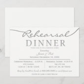 Weißes und silbernes Script-Probe-Dinner Einladung (Vorne/Hinten)