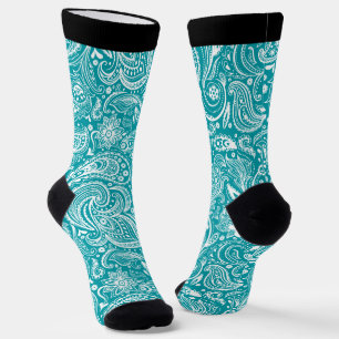 Weißes und türkis vintage Blumen Paisley-Muster Socken