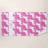 Weißes Unicorn-Silhouette-Muster-Rosa Strandtuch (Vorderseite)