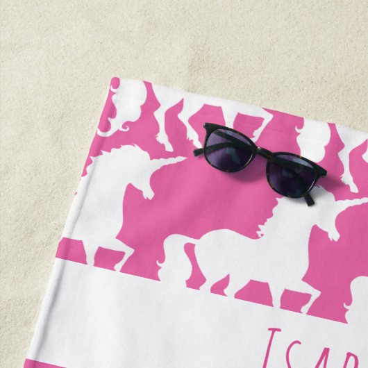 Weißes Unicorn-Silhouette-Muster-Rosa Strandtuch (Beispiel)