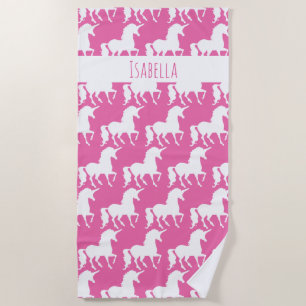 Weißes Unicorn-Silhouette-Muster-Rosa Strandtuch