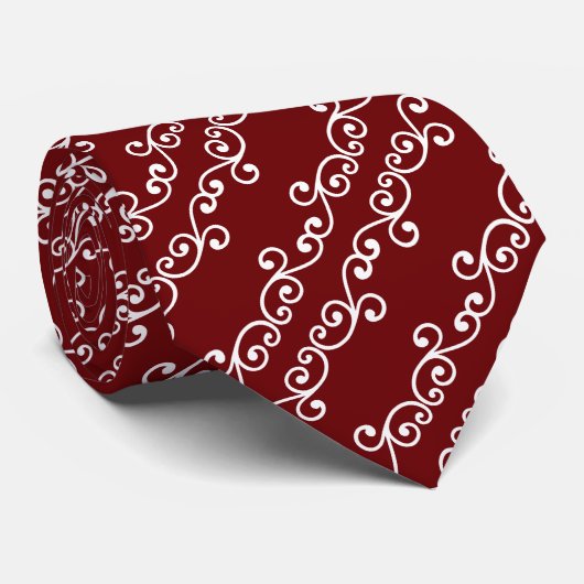 Weißes Vector-Pattern auf dem Maroon-Throw-Kissen Krawatte (Gerollt)