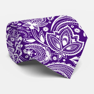 Weißes vintage Paisley auf violettem Hintergrund Krawatte