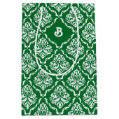 Weißes Vintages Damasken-Muster in Weihnachtsgrün Mittlere Geschenktüte (Vorderseite)