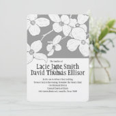 Weißes Vintages Dogwood auf grauer Hochzeit Einlad Einladung (Stehend Vorderseite)