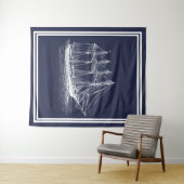 Weißes Vintages Schooner-u. Marine-Nautischblau Wandteppich (Beispiel (Horizontal))