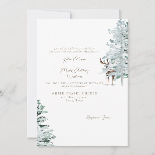 Weißes Waldland bei Hochzeitsfeiern Einladung (Vorderseite)