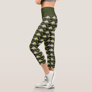 Weißes Wasser Lilien Capri Leggings