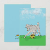 Weißes Wasserfarben-Poodle mit Fußball-Ball-Karte Dankeskarte (Vorne/Hinten)