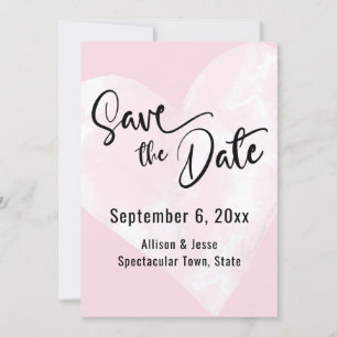 Weißes Wasserfarbenherz auf rosa Save the Date Kar