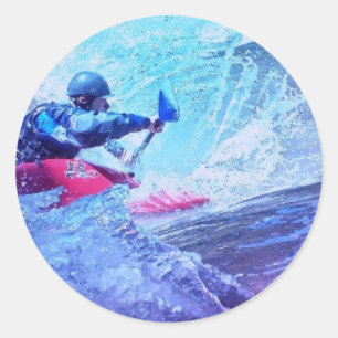 Weißes WasserKayaker Runder Aufkleber