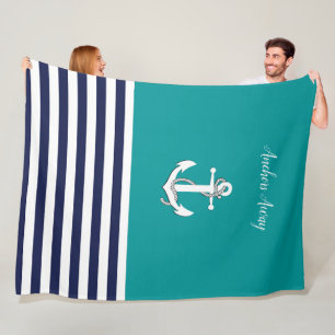 Weißes Wasserschiff/Anker weg/Aqua/Marineblau Fleecedecke