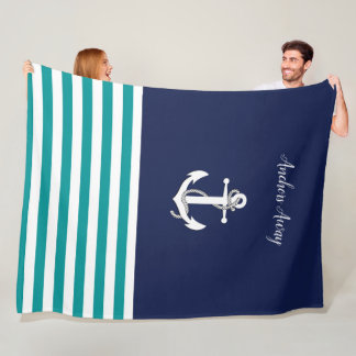 Weißes Wasserschiff/Anker weg/Aqua/Marineblau Fleecedecke