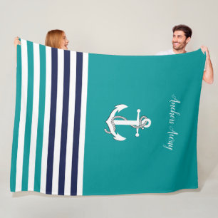 Weißes Wasserschiff/Anker weg/Aqua/Marineblau Fleecedecke