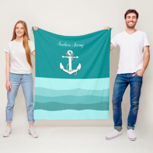 Weißes Wasserschiff/Anker weg/Aqua-Wellenblau Fleecedecke