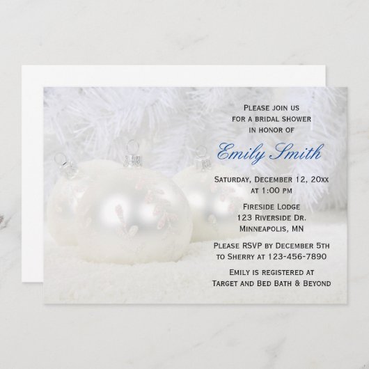 Weißes Weihnachts-Brautparty Einladung (Vorne/Hinten)