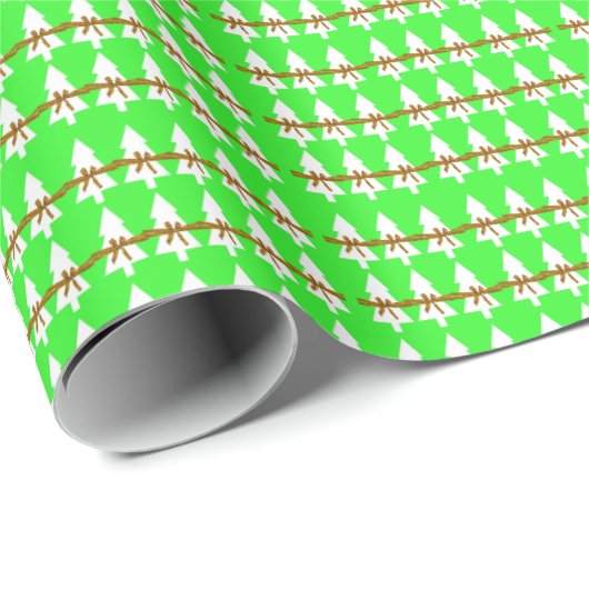 Weißes Weihnachtsbaum Wrapping Paper Bright Green Geschenkpapier (Rolleneckpunkt)