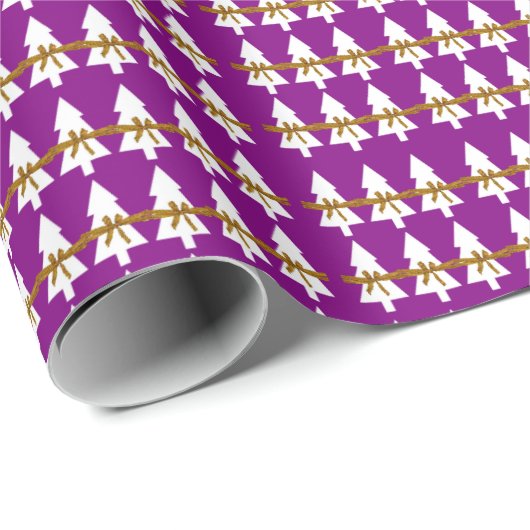 Weißes Weihnachtsbaumwrapping Paper Lila Geschenkpapier (Rolleneckpunkt)