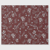 Weißes Weihnachtsbeerenmuster auf Samtrot Geschenkpapier (Flach)