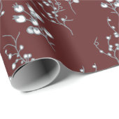 Weißes Weihnachtsbeerenmuster auf Samtrot Geschenkpapier (Rolleneckpunkt)