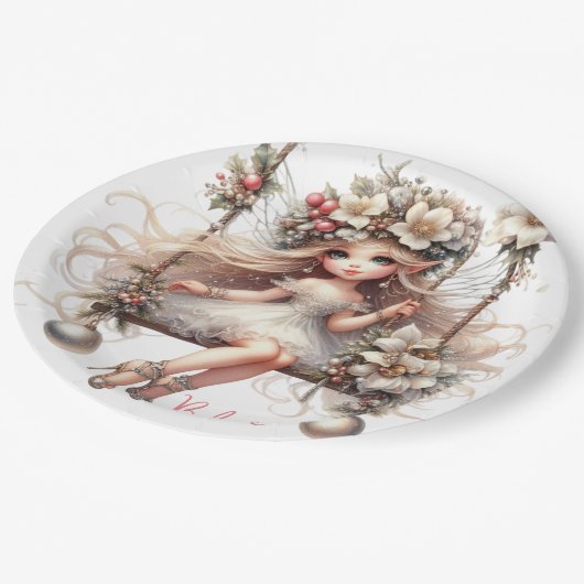 Weißes Weihnachtsgebäck Pappteller (Schrägansicht)