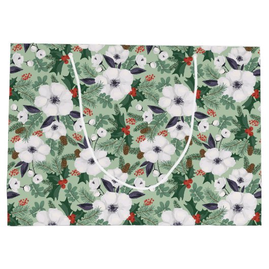 Weißes Weihnachtsgebäck und rotes Beerenmuster Große Geschenktüte (Rückseite)