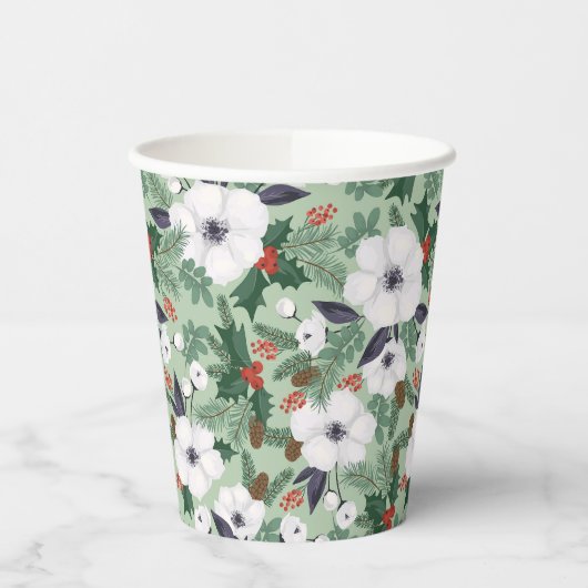 Weißes Weihnachtsgebäck und rotes Beerenmuster Pappbecher (Links)