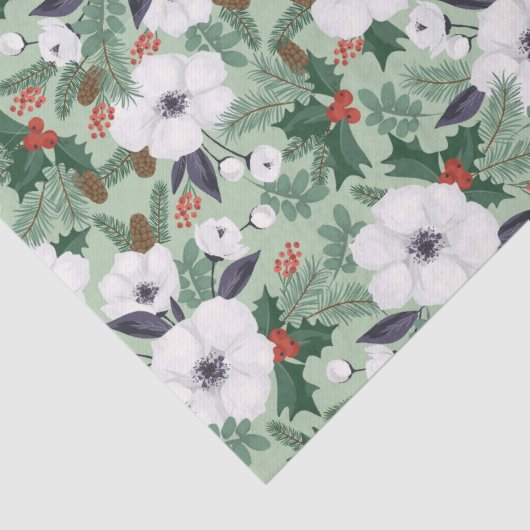 Weißes Weihnachtsgebäck und rotes Beerenmuster Seidenpapier (Detail)