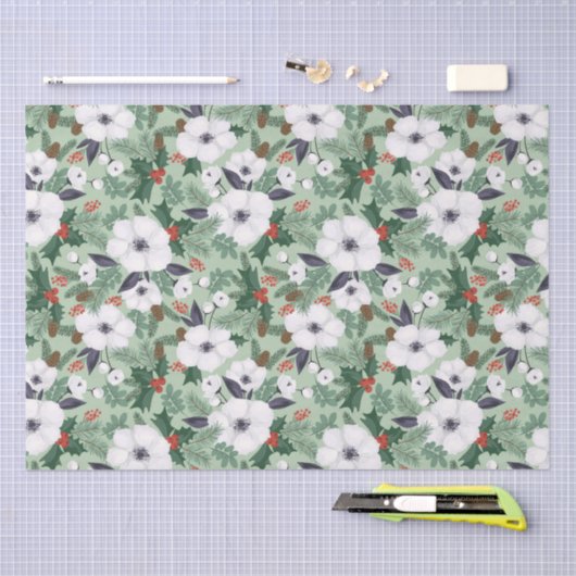 Weißes Weihnachtsgebäck und rotes Beerenmuster Seidenpapier (Handwerk)