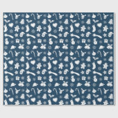 Weißes Weihnachtsmuster - blauer Hintergrund Geschenkpapier (Flach)