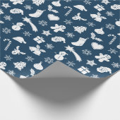 Weißes Weihnachtsmuster - blauer Hintergrund Geschenkpapier (Ecke)