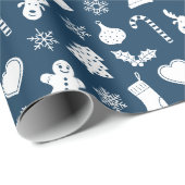 Weißes Weihnachtsmuster - blauer Hintergrund Geschenkpapier (Rolleneckpunkt)