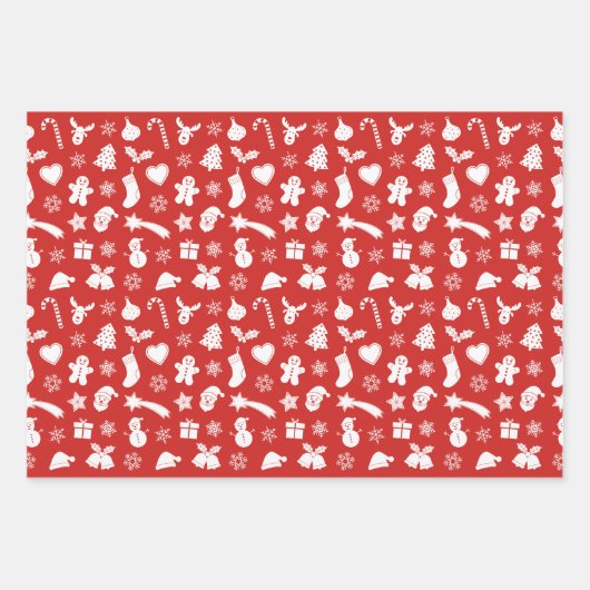Weißes Weihnachtsmuster Geschenkpapier Set (Vorderseite)