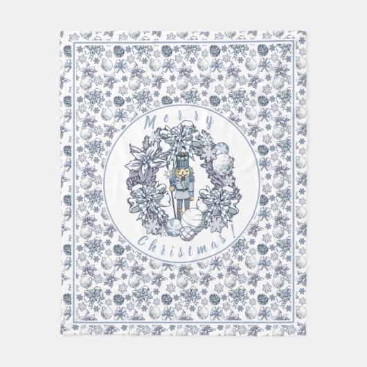 Weißes Weihnachtsnussknacker-Kranz Fleecedecke (Vorderseite)