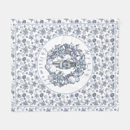 Weißes Weihnachtsnussknacker-Kranz Fleecedecke (Vorderseite (Horizontal))